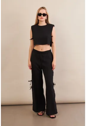 Kadın Siyah Omuzları Vatkalı Alt Üst Takım KED002