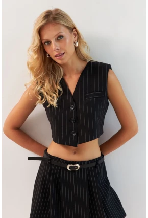 Kadın Siyah Omuzları Vatkalı Astarlı Yelek TW60205