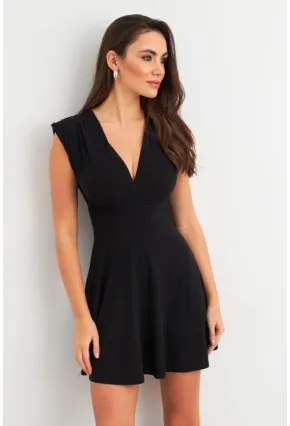 Kadın Siyah Omuzları Vatkalı Kruvaze Mini Elbise ELT3678