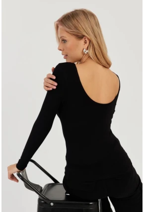 Kadın Siyah Ön Arka U Yaka Bluz LPP1265