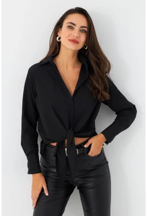Kadın Siyah Önü Bağlamalı Gömlek ZER417