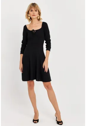Kadın Siyah Önü Bağlamalı Mini Elbise TF59