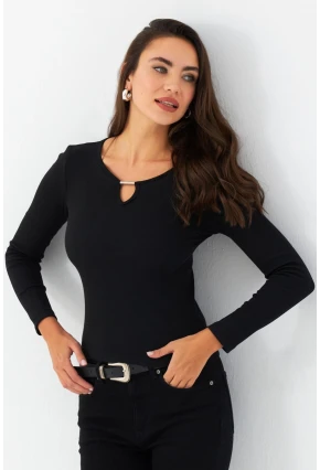 Kadın Siyah Önü Damla Kaşkorse Bluz GA100