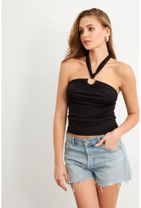 Kadın Siyah Önü Halkalı Bluz EY2674