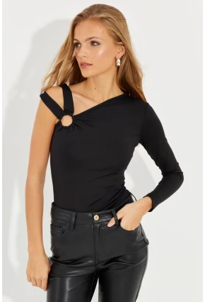Kadın Siyah Önü Halkalı Tek Omuz Bluz EY2580