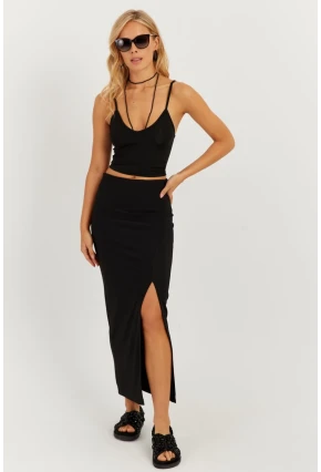 Kadın Siyah Otoman Midi Etek CK150