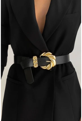 Kadın Siyah Oval Tokalı Kemer BE605