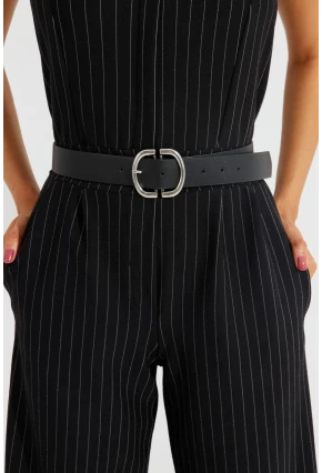 Kadın Siyah Oval Tokalı Kemer BE689