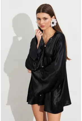 Kadın Siyah Oversize Gömlek ROP106