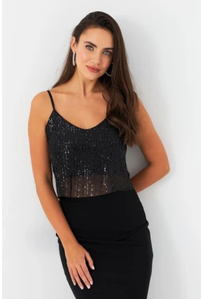 Kadın Siyah Payetli Büstiyer SHR10