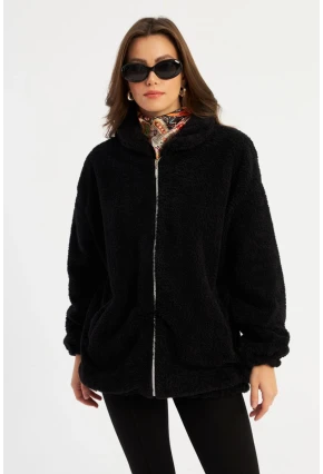 Kadın Siyah Peluş Mont MLYT58