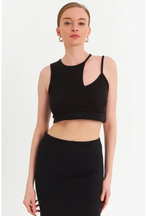 Kadın Siyah Pencereli Crop Bluz UR875