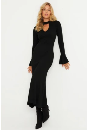 Kadın Siyah Pencereli Kaşkorse Midi Elbise EY2907