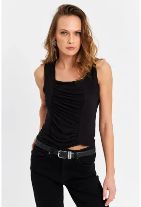 Kadın Siyah Pilili Bluz ELT165