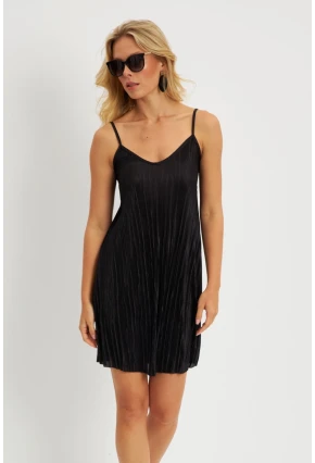 Kadın Siyah Piliseli Mini Elbise  DMR338
