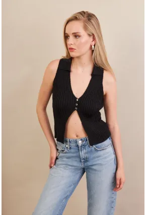 Kadın Siyah Polo Yaka Yumoş Yelek ZH050