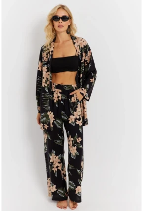 Kadın Siyah-Pudra Desenli Alt Üst Takım  GÇ168