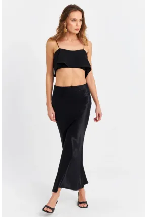 Kadın Siyah Saten Etek CAR2430