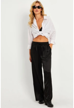 Kadın Siyah Saten Palazzo Pantolon DMR356