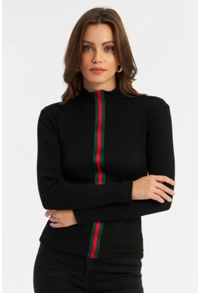 Kadın Siyah Şerit Bantlı Kaşkorse Bluz EY2948