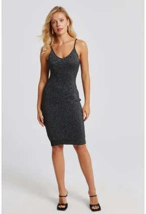 Kadın Siyah Simli Midi Elbise YZ525