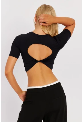 Kadın Siyah Sırt Dekolteli Crop Bluz CY450