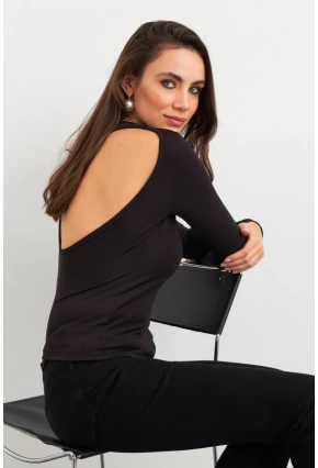 Kadın Siyah Sırt Pencereli Bluz EY3024