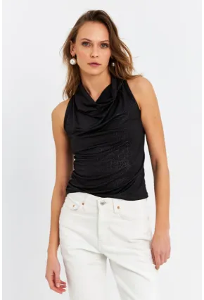 Kadın Siyah Sırt Pencereli Desenli Bluz LPP1021