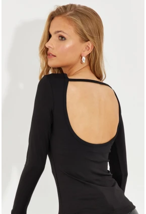 Kadın Siyah Sırtı Açık Bluz EY2583