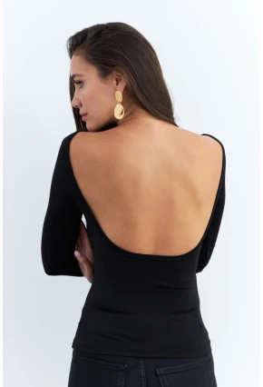 Kadın Siyah Sırtı Açık Bluz EY2942