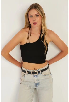 Kadın Siyah Sırtı Açık Crop Bluz CG345