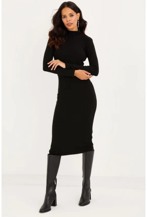 Kadın Siyah Sırtı Açık Midi Elbise EY1367