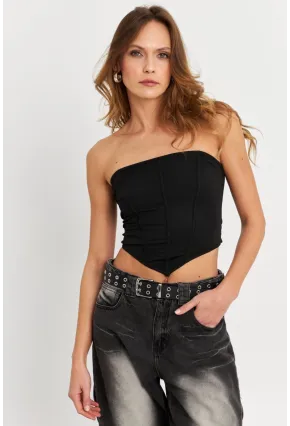 Kadın Siyah Straplez Crop Bluz B6081