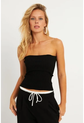 Kadın Siyah Straplez Triko Bluz YV240