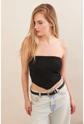 Kadın Siyah Straplez Triko Crop Bluz ZH049