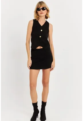 Kadın Siyah Süet Mini Etek KED7095