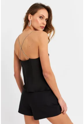 Kadın Siyah Taş Askılı Bluz ELT1056