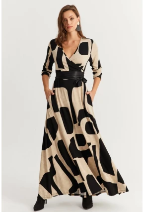 Kadın Siyah-Taş Kruvaze Maxi Elbise VTN3