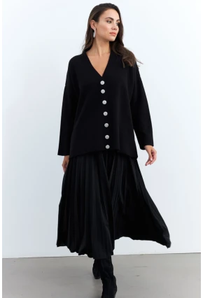 Kadın Siyah Taşlı Düğmeli Hırka MİW4572