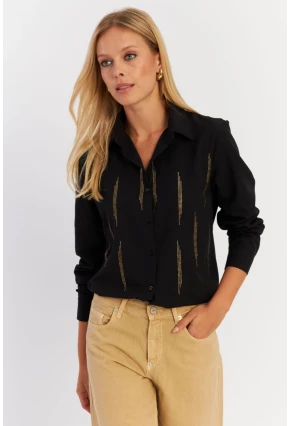 Kadın Siyah Taşlı Gömlek MZER412