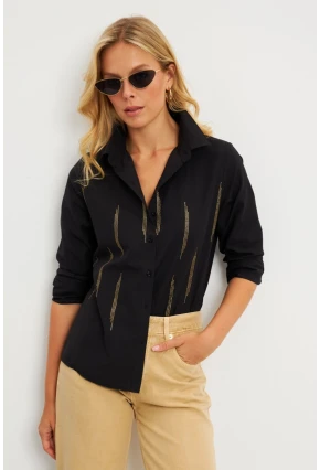 Kadın Siyah Taşlı Gömlek ZER404
