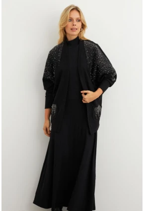 Kadın Siyah Taşlı Hırka MPK813