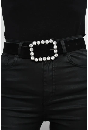 Kadın Siyah Taşlı Süet Kemer BE197