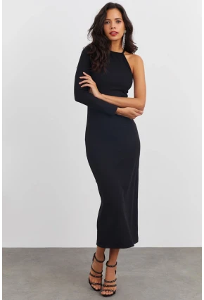 Kadın Siyah Tek Kol Kaşkorse Elbise EY1521