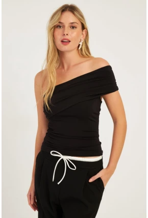 Kadın Siyah Tek Omuz Bluz DMR325