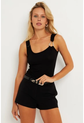 Kadın Siyah Tokalı Bluz EY2811