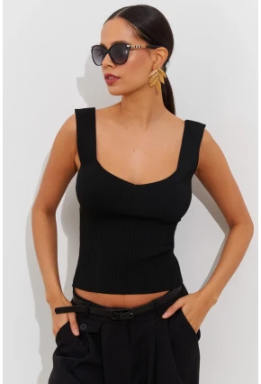 Kadın Siyah Triko Atlet YV117