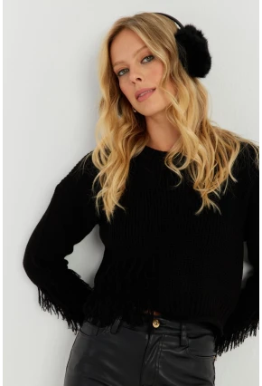 Kadın Siyah Triko Kısa Kazak YZ526