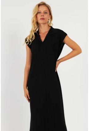 Kadın Siyah Triko Midi Elbise KZ3238