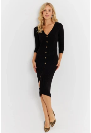 Kadın Siyah Triko Midi Gömlek Elbise YV274
